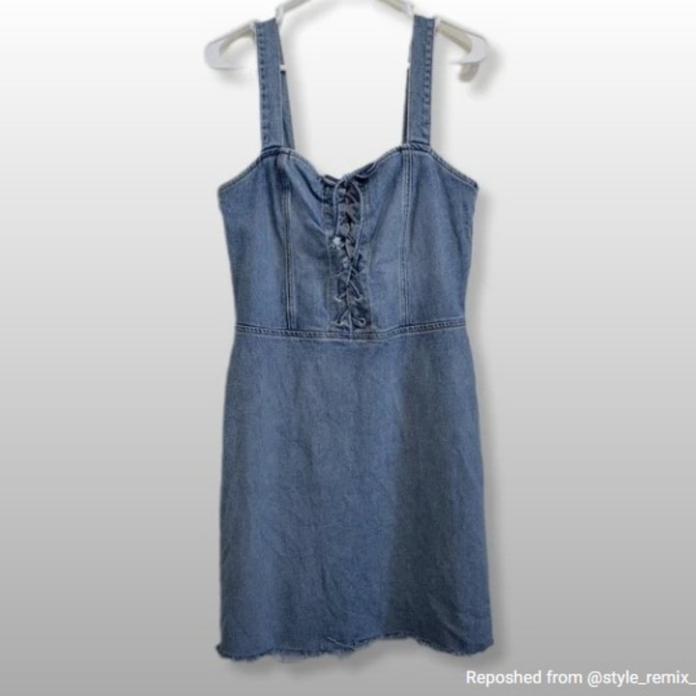Reformation Kayla Denim Corset Lace Up Mini Dress Light Wash Boho Blue Size 8 - Picture 2 of 5